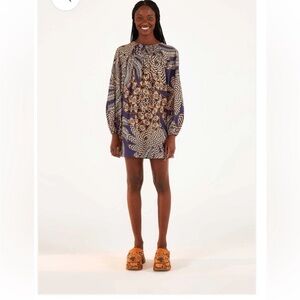 Farm Rio Yawanawa Vanahu Mini Dress Women's Size XS Balloon Sleeves